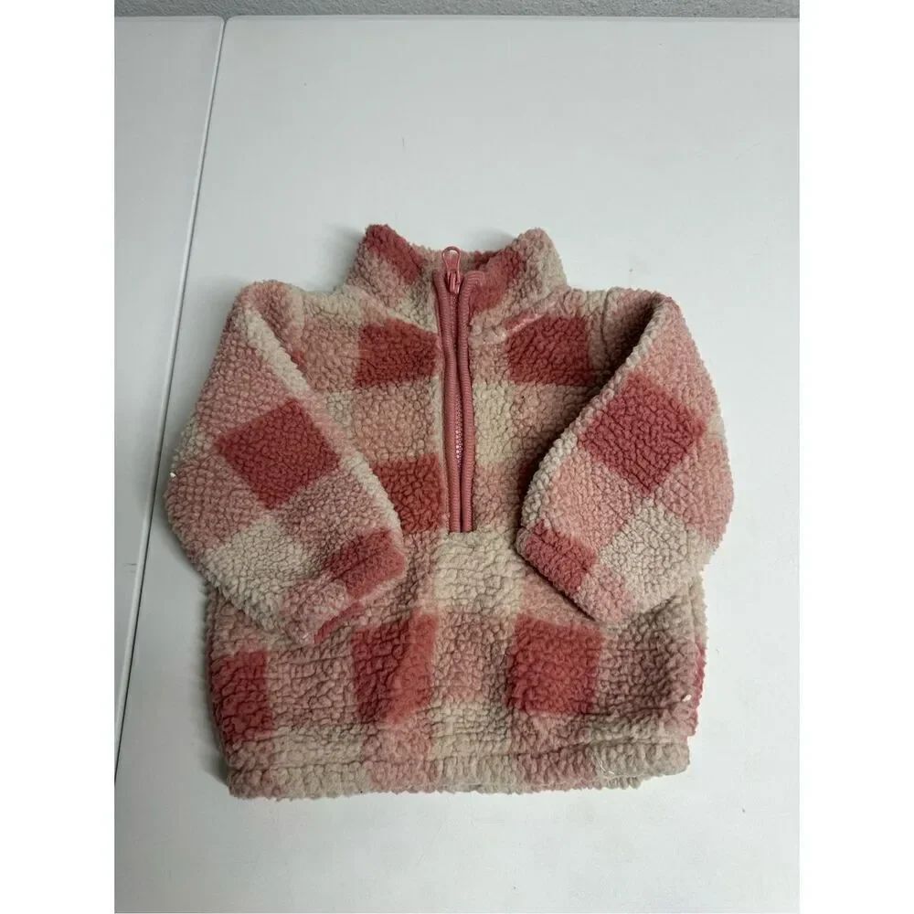 Carter’s Kids Sherpa Fleece Plaid 1/2 Zip Size 3M Brown Tan